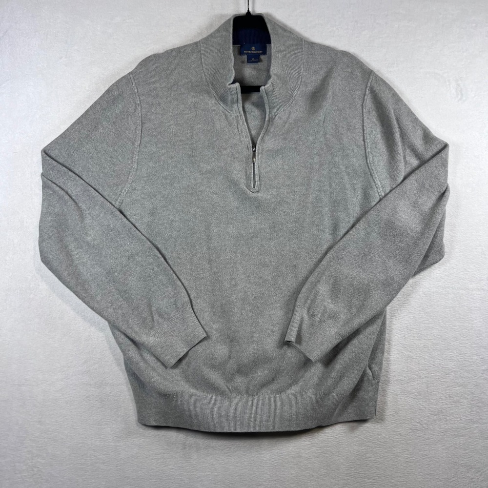 Brooks Brothers Mens XL Gray 100% Cotton Textured Quarter Zip Pullover Sweater